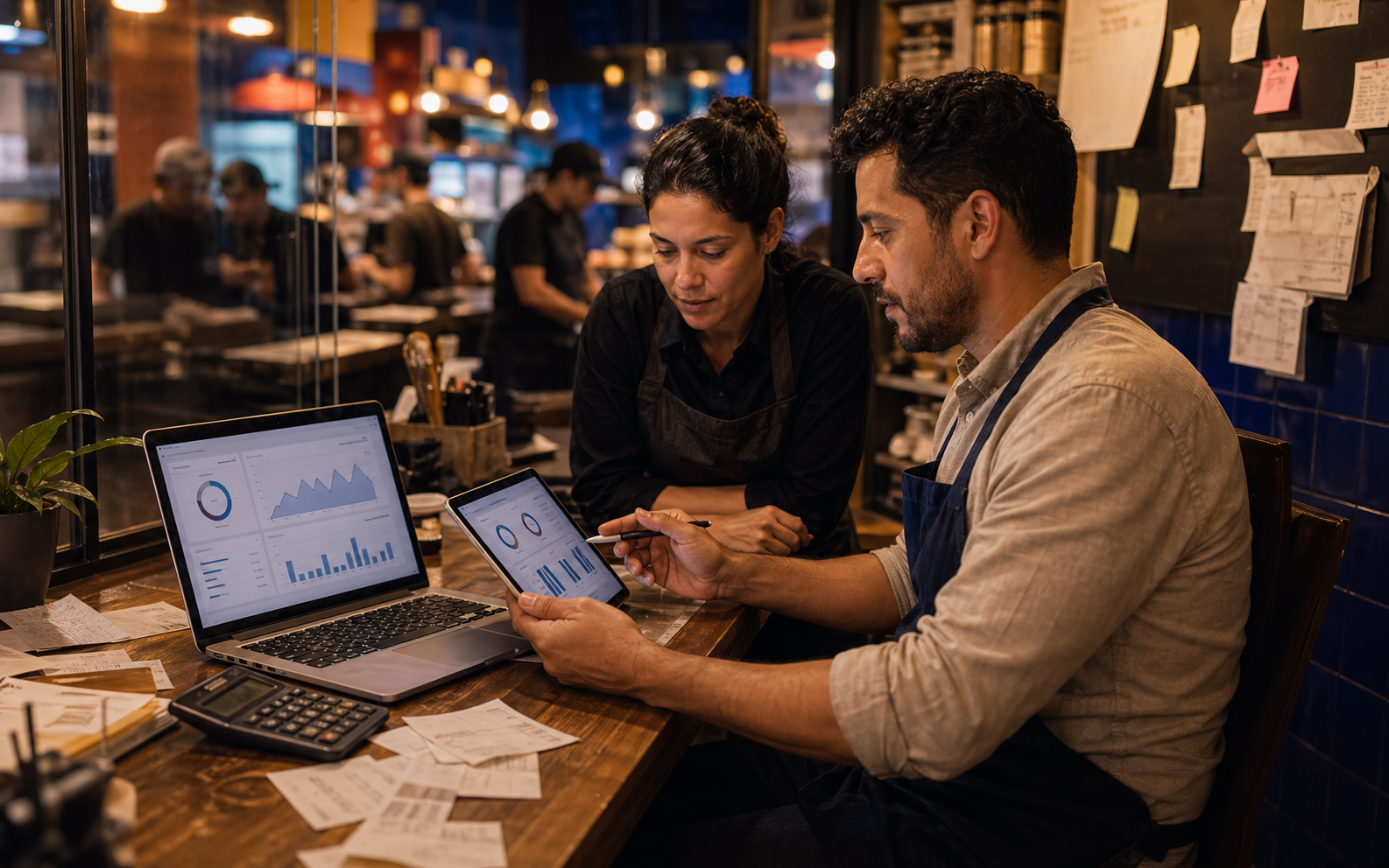 Gestao de restaurante revisando indicadores da operacao